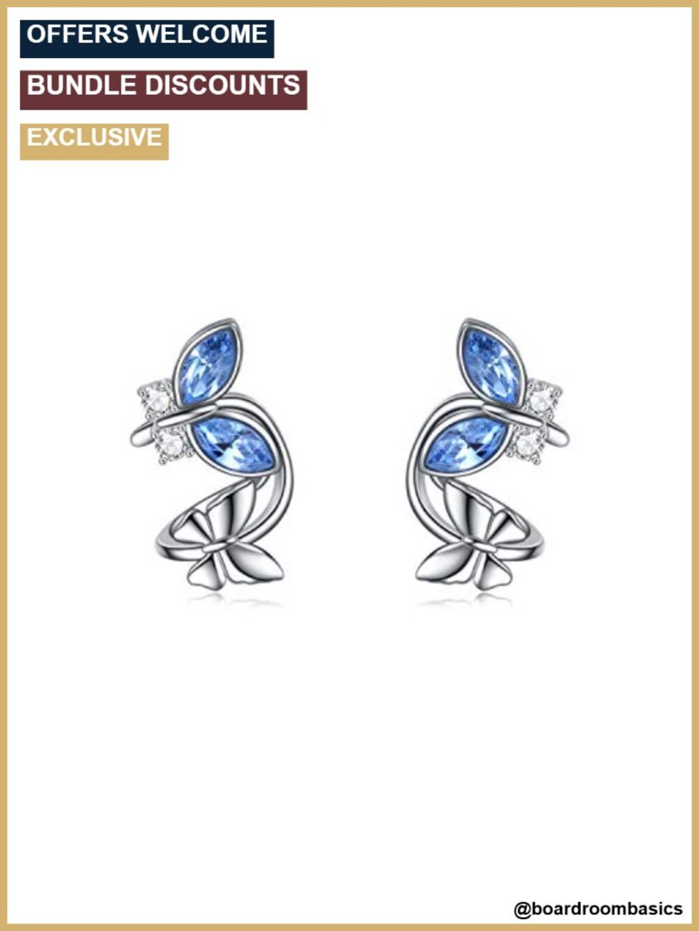 Sterling Silver Cuff Earrings Non Pierced Butterfly Crystal Jewelry Gift